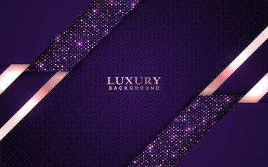 Poster - Luxury background design purple and golden element decoration. Elegant paper art shape vector layout template for use cover magazine, poster, flyer, invitation, product packaging, web banner, card
