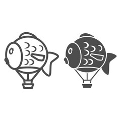 Poster - Balloon in shape of fish line and solid icon, Balloons festival concept, Air transport for kids sign on white background, hot air balloon icon in outline style for mobile. Vector graphics.