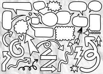 Wall Mural - Hand drawn set of different speech bubble sand Arrows ,Stickers of  bubbles and Arrow vector set , Retro Set of Comics Speech and Bubbles Cartoon Vectorr, Each on a separate layer.