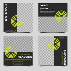 Wall Mural - Set of editable square background. Modern social media post template with green circle. Usable for social media post, story and web internet ads.
