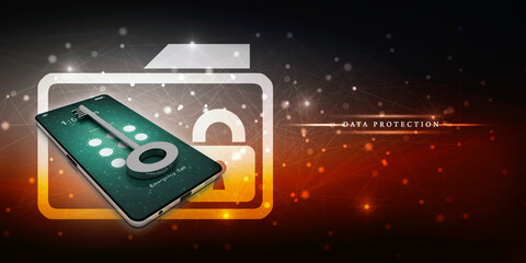 Poster - Smartphone key security concept. 3D illustration