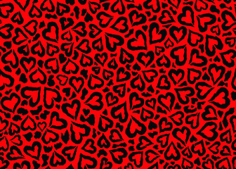 Red Leopard skin pattern design. Abstract love shape leopard print vector illustration background. Wildlife fur skin design illustration for print, web, home decor, fashion, surface, graphic design 