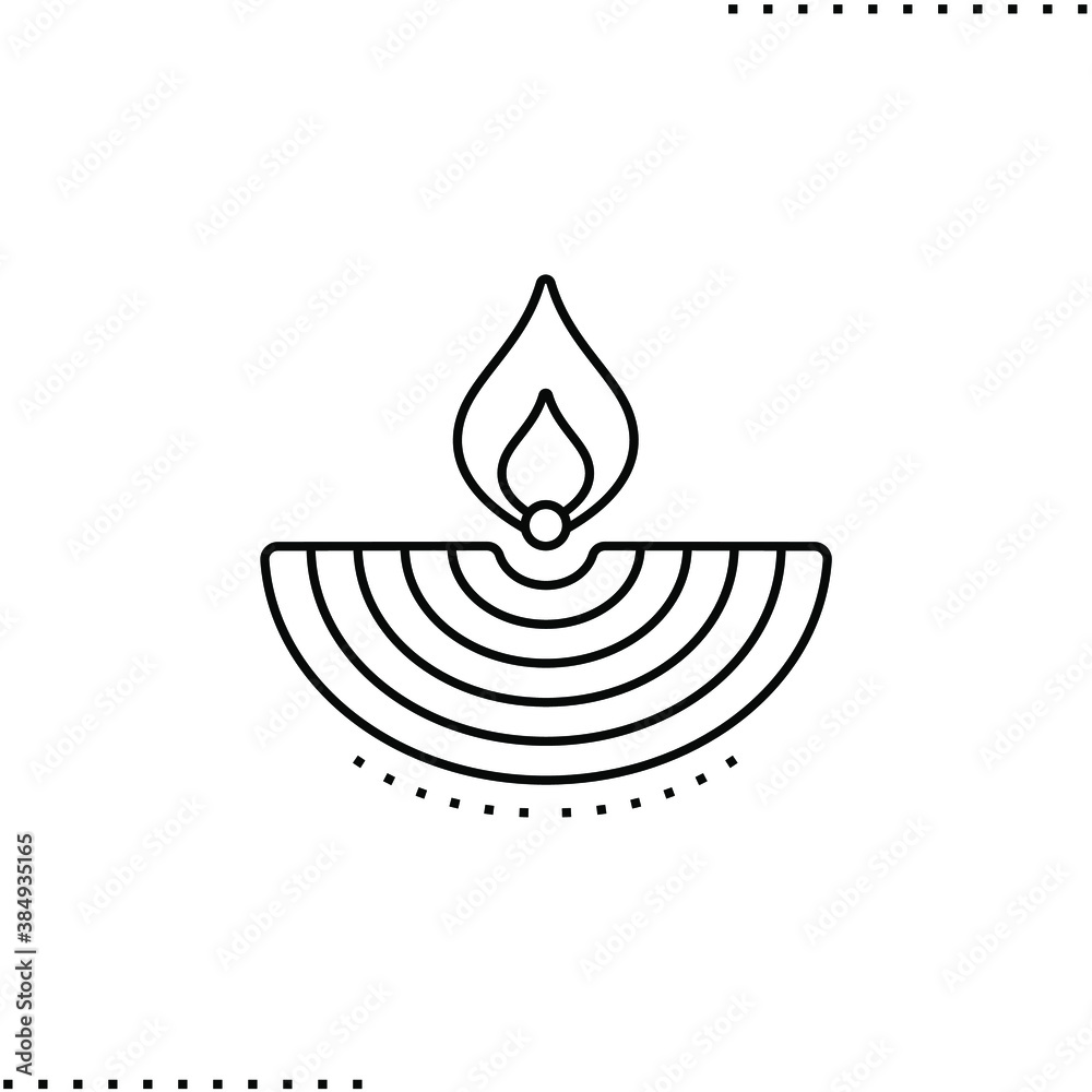 Diwali lamp, burning Diya vector icon in outline Stock Vector | Adobe Stock, image size:1000x1000