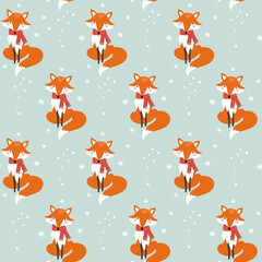 Wall Mural - seamless pattern with christmas fox. vector