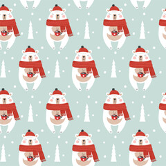 Wall Mural - seamless pattern with christmas bear. vector
