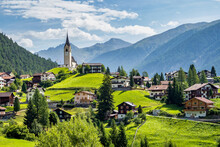 Beautiful Schmitten Village At Albula Pass In Grisons, Graubuenden, Switzerland