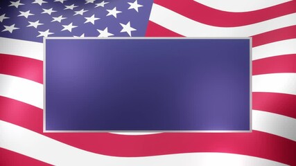 Us flag waving in background with empty square for text. American flag banner motion background animation
