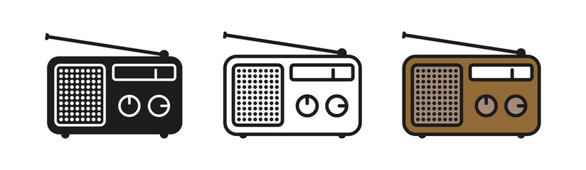 Leinwandbilder - Retro radio icons isolated on white background. Old radio, vector.