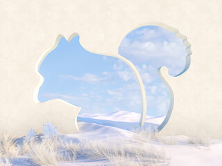 Poster - Empty Winter Christmas scene with Squirrel shape frame. 3d render.