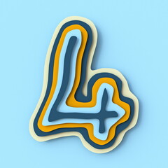 Poster - Colorful paper layers font Number 4 FOUR 3D