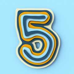 Poster - Colorful paper layers font Number 5 FIVE 3D