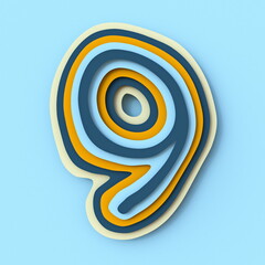 Poster - Colorful paper layers font Number 9 NINE 3D