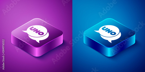 Fotografía Isometric Uno card game icon isolated on blue and purple background