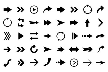 Poster - Collection of arrows. Different symbols for app and web page interface isolated on white background. Navigation pointers, share and recycle arrows