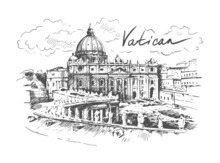 Hand Drawn Sketch Of Vatican.
St. Peter’s Basilica.
