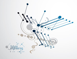 Poster - Vector industrial and engineering background, future technical plan. Abstract blueprint of mechanism, mechanical scheme.
