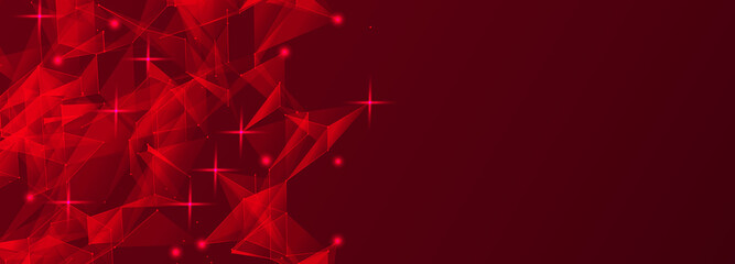 Aufkleber - Red abstract polygonal space with connecting dots and lines. Dark background. Vector Illustration