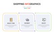 © shendart - Concept of shopping process with 3 successive steps. Three colorful graphic elements. Timeline design for brochure, presentation, web site. Infographic design layout.