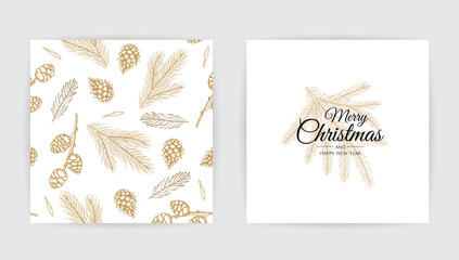 Wall Mural - New Year greeting card design with christmas tree. Hand drawn design vector illustration.