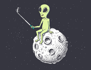Wall Mural - alien makes selfie on moon