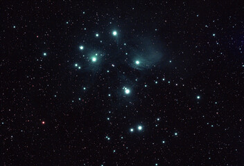 photograph of the pleiades nebula (messier 45).