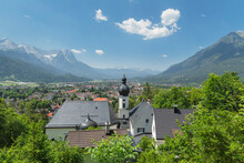 View From Pilgrimage Church St. Anton To Kramer Mountain, Bavarian Alps, Garmisch-Partenkirchen, Werdenfelser Land, Upper Bavaria