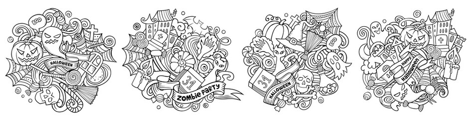 Wall Mural - Halloween cartoon vector doodle designs set.