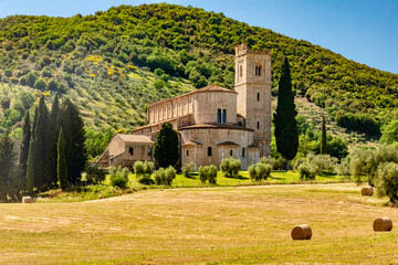 Poster - Romanesque abbey of San Antimo in Siena in summer