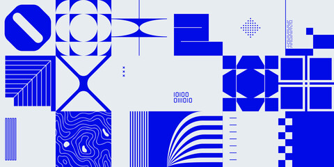Fototapete - Modern Brutalism Inspired Design Artwork Abstract Vector Pattern Graphics With Bold Geometric Shapes And Forms