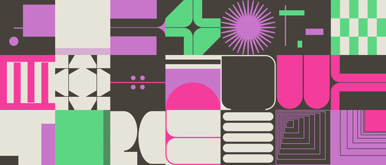 Fototapete - Retro-Future Inspired Pattern Artwork With Abstract Vector Geometric Shapes And Unusual Linear Figures