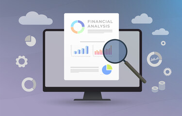 Poster - Financial Analysis Business concept illustration. Finance Marketing Dashboard Graphics on the computer screen with social network diagram, charts, graphs. Statistics and Business Analysis Accounting