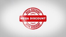 Mega Discount Signed Stamping Text Wooden Stamp Animation. Red Ink On Clean White Paper Surface Background With Green Matte Background Included.
