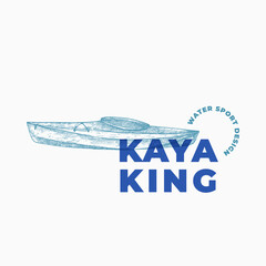 Wall Mural - kayaking abstract sign, symbol or logo template. hand drawn kayak or canoe boat sketch with modern t