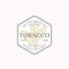 Wall Mural - tobacco leaf abstract vector sign, symbol or logo template. herb branch sillhouette in a frame badge