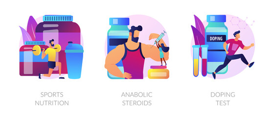 Poster - Active lifestyle, illegal substances use, professional sportsman examination icons set. Sports nutrition, anabolic steroids, doping test metaphors. Vector isolated concept metaphor illustrations