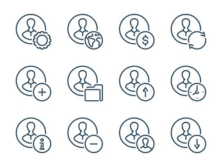 Poster - Account and Profile settings related vector line icons. User preferences outline icon set.