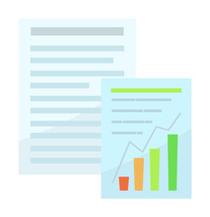 Poster - Blank with text block. Financial report with growing graphic or chart. Paper sheets with business plan. File document. Notice vector flat illustration. Audit, data analytics paper blanks. Web icons