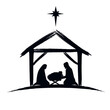 Nativity scene silhouette banner design with manger cradle for baby Jesus, holiday Holly Night. Vector illustration for Christmas cut file scrapbook