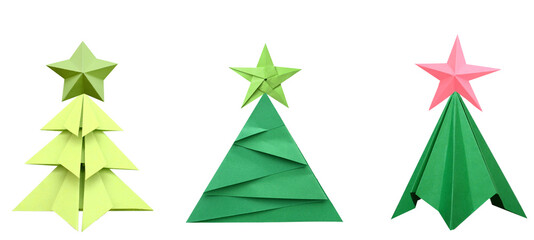 Wall Mural - A green origami chirstmas tree with star on white