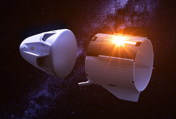 Wall Mural - separation of the descent capsule from a private spacecraft in space