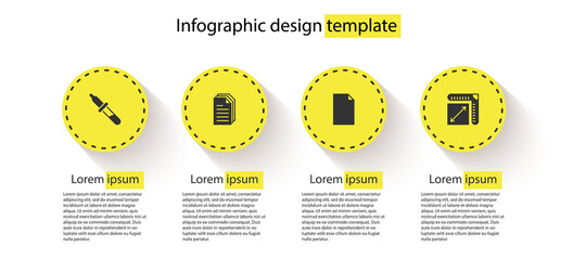 Sticker - Set Pipette, File document, Empty and Paper size. Business infographic template. Vector.