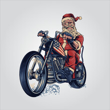 Bikers Santa Claus Merry Christmas Cooper Riding Motorcycle Tour American Flag 