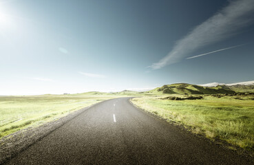 Wall Mural - Icelandic landscape with asphalt road