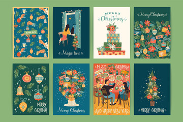 Wall Mural - Set of Christmas and Happy New Year illustrations. Vector design templates.