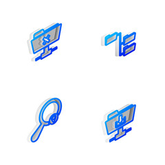 Poster - Set Isometric line Folder tree, FTP cancel operation, Search location and folder download icon. Vector.
