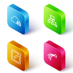 Poster - Set Isometric line Cloud mail server, Computer network, Open in new window and Falling star icon. Vector.