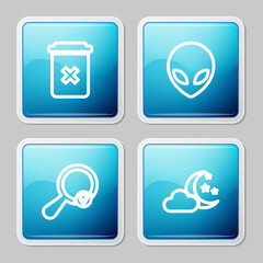 Poster - Set line Trash can, Alien, Search location and Cloud with moon and stars icon. Vector.