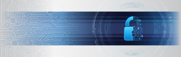 Poster - Confidential data protection. Cybersecurity or information privacy idea. Padlock on the circuit board background. Internet security technology concept for business.