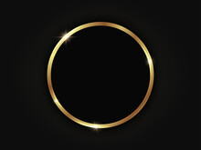 Round Golden Sparkling Frame Isolated On A Black Background.