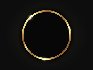 Canvas Print - Round golden sparkling frame isolated on a black background.